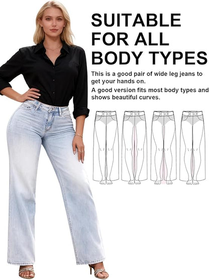 🔥LAST DAY SALE 50% OFF✨⚡ 50K+ SOLD! 🎁Mid-low Rise Baggy Jeans Stretchy Wide Leg for Women