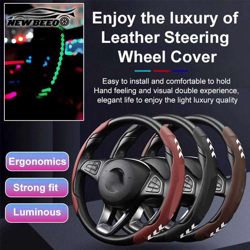 Luminous Car Napa Leather Four Seasons Anti-Slip Steering Wheel Cover