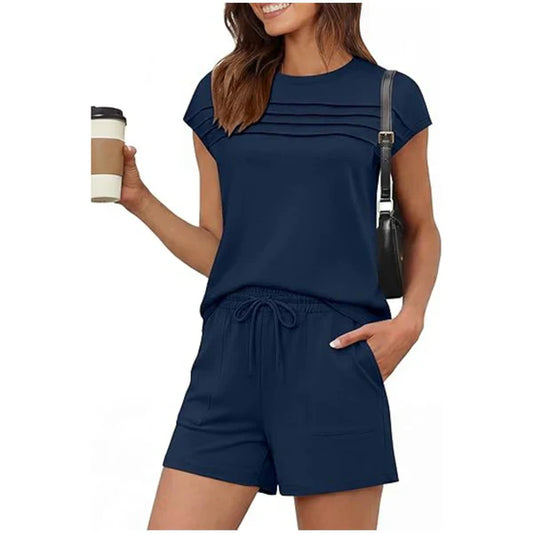 🔥LAST DAY SALE 60% OFF👍✨Women's Crew Neck Top & Drawstring Pants Short Set