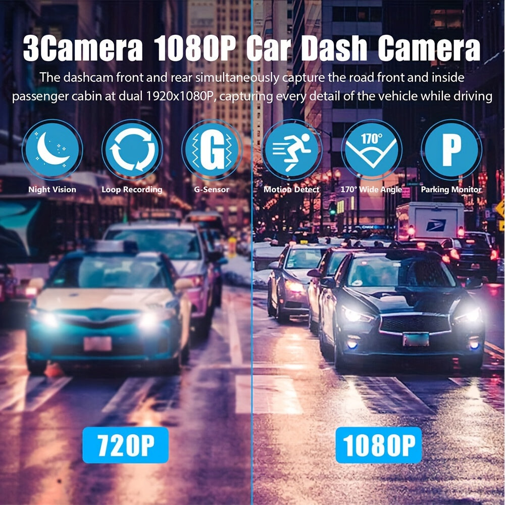 🚗Safe Driving🚗3 Channel Camera Cycle Video Recorder