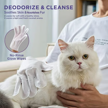🐾 BUY MORE GET MORE! 🧤 RINSE-FREE PET GLOVES - Deep Cleans & Deodorizes in One Step, Soft Silicone Tips for Massage, Safe for Cats and Dogs 🐶🐱✨