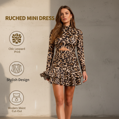 🥳2026 HOT SALE🥳💞50K+ SOLD!👵💃 50% OFF! Leopard Print Ruched Mini Dress – Soft stretch, tummy-flattering ruching. Chic print, playful length. Perfect for dinners or parties. 🐆✨
