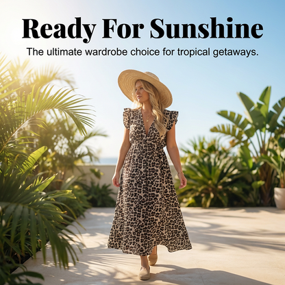 Women's V-Neck Flutter Sleeve Printed Dress