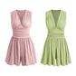 Women's Sleeveless V-Neck Ruched Waist Romper